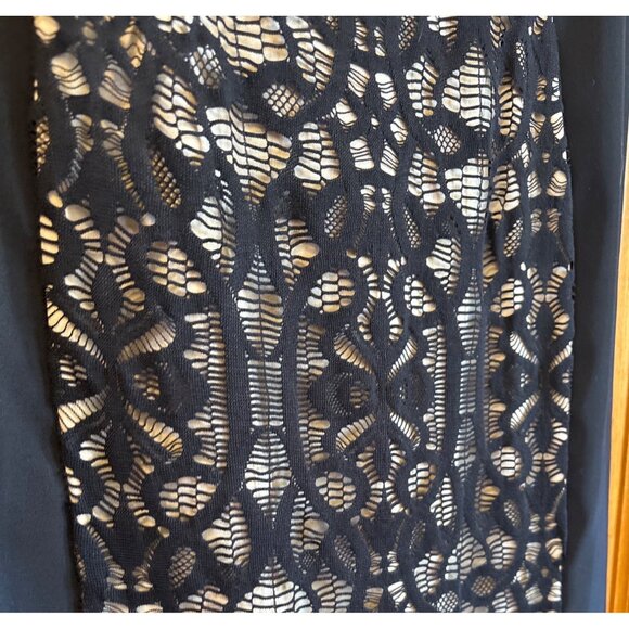 Dressbarn Collection Dress Black Lace Panel Size 10P Stretch Short Sleeve - Picture 3 of 9